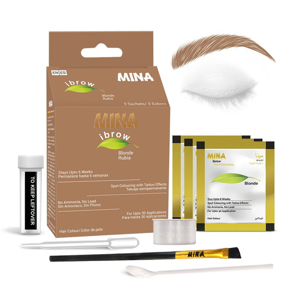 MINA ibrow Hair Color Pack & Coloring Tint Kit - Up to 6 Weeks, Blonde + Brush