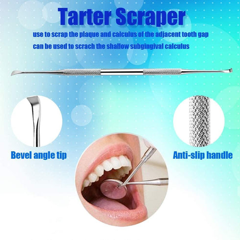 Dental Hygiene Tool Set, Stainless Steel Dental Pick and Tweezers, Gum Floss, Tooth Scraper for Personal Oral Care &