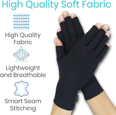 Vive Rheumatoid Arthritis Gloves - Fingerless Compression Wrap for Hand Pain and Osteoarthritis - Black
