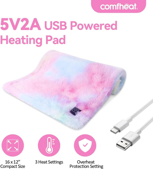 USB Heating Pad - 5V Heated Travel Pads for Car Airplane, 3 Heat Settings, Auto Shut Off, Pain Relief (16"x 12")