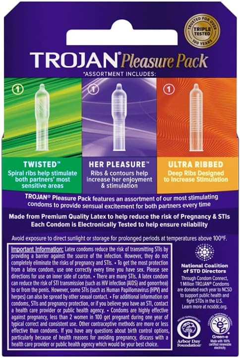 Pack 3 Pack 4 Trojan Pleasure Lubricated Premium Latex Condoms - ct
