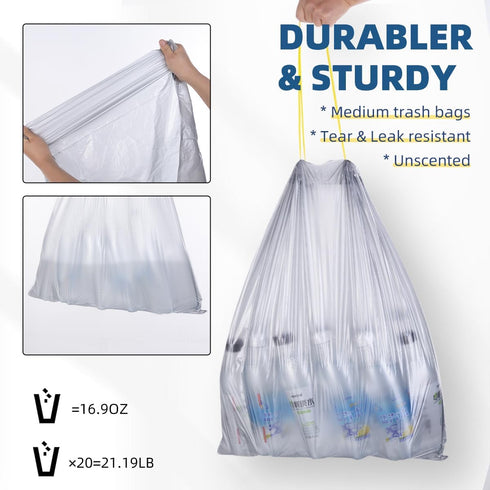 8 Gallon Drawstring Trash Bags, 45 Count, Garbage Bags for Bathroom, Bedroom, Office Wastebasket Liners