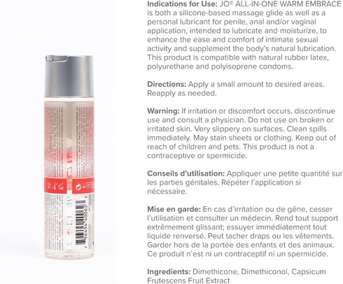 JO All-in-One Silicone Massage Oil, Fragrance Free, Long Lasting Personal Lube & Massage Glide, 4 fl oz