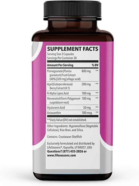LifeSeasons Ageless Skincare Anti-Aging Supplement, Antioxidant Support with Acai Berry & Pomegranate Extract (90