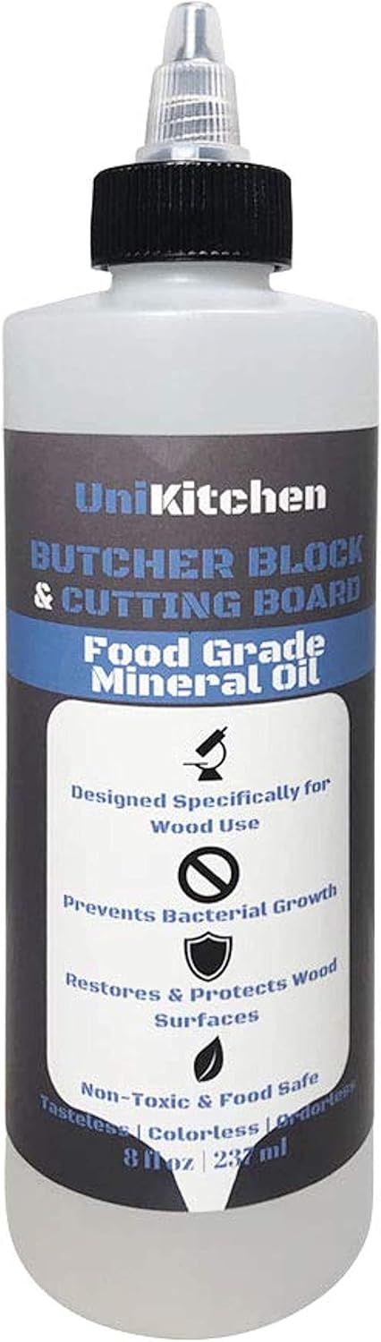 Food Grade Mineral Oil for Butcher Blocks, Cutting Boards, Countertops - 8 Oz, Made in The USA