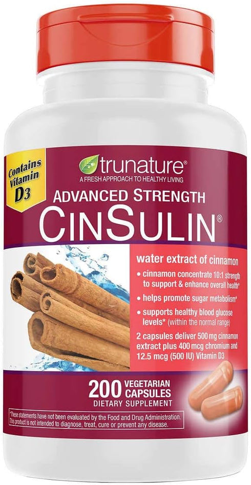 trunature Advanced Strength CinSulin 500mg - 200 Vegetarian Capsules (2 Pack)