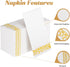 KAMMAK 100 Pack (16 16 inch) White Dinner Paper Napkins with Pocket Disposable Yellow Trim Linen Feel Wedding Reception