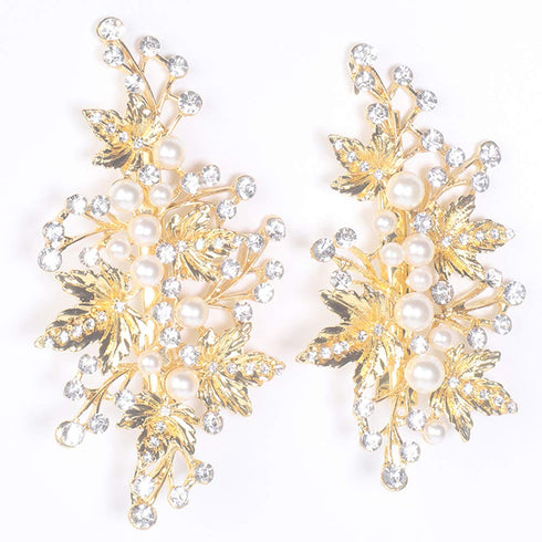 Wedding Hair Clips (2 Pcs) - Rhinestone Pearl Accessories for Bridal Women (Gold)