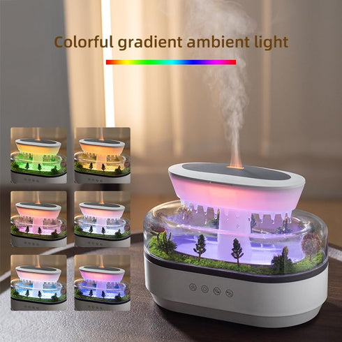 hwnguJ Design7 250ml Upgrade Raindrop Humidifier Essential Oil Diffuser with Natural White Noise and Landscape Led
