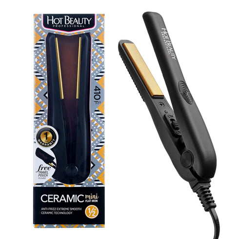Professional 1/2" Ceramic Mini Flat Iron, Anti-Frizz, Fast Heating, Versatile Styling for Curly & Straight Hair, Black