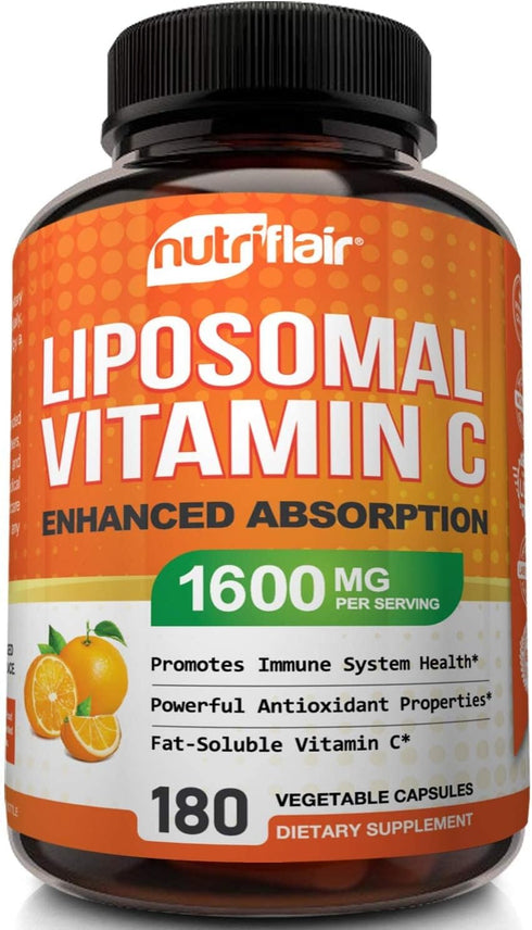 NutriFlair Liposomal Vitamin C, 1600mg, 180 Capsules, High Absorption, Immune System Support & Collagen Booster