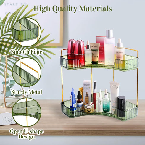 Multifunctional 2-Tier Corner Bathroom Organizer - Skincare Makeup Shelf, Corner Storage for Bathroom Vanity and Kitchen