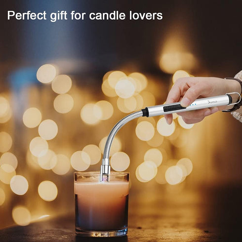 SUPRUS Electric Candle Lighter, USB Type C Rechargeable with Steel Shell & 360° Flexible Neck (Silver)