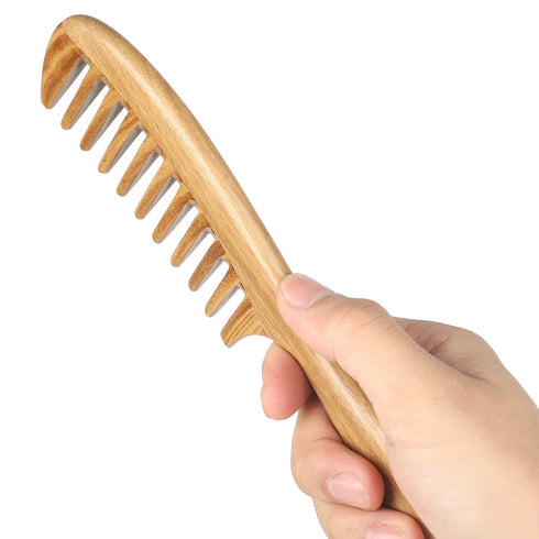 Onedor Handmade 100% Natural Green Sandalwood Hair Combs - Anti-Static Natural Hair Detangler Wooden Comb