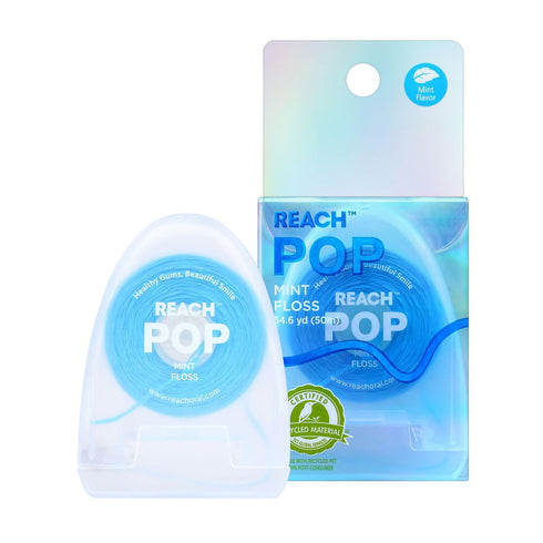 REACH POP Dental Floss, Blue Color, Mint, 54.7 YD | Vegan Wax & PFAS-Free, Durable, Shred Resistant, Effective Plaque