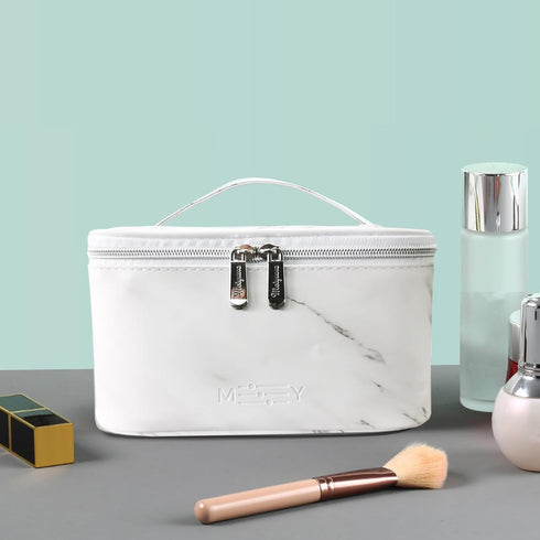 Meiyuuo Makeup Bag, Small Cosmetic Bags for Women, Waterproof Zipper Pouch Makeup Organizer (White Marble)