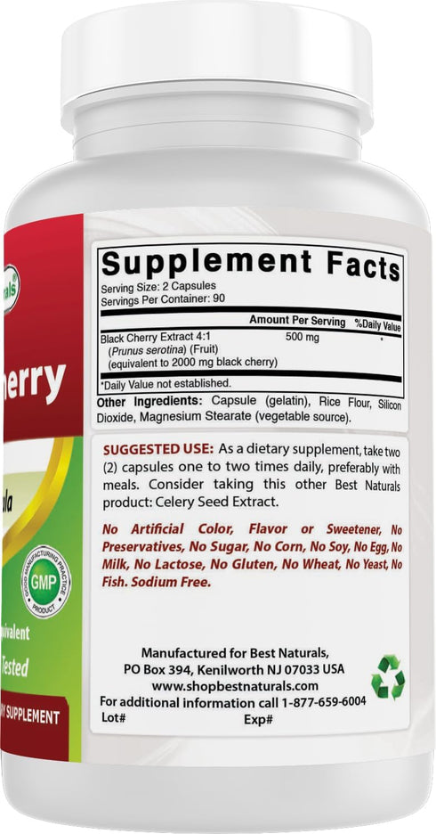 Best Naturals Black Cherry 1000 Mg Capsule, 180 Count