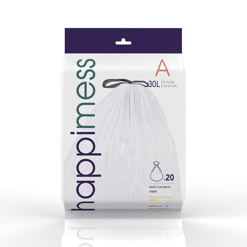happimess HPM3000A-WHITE 7.9 Gallon Kitchen Drawstring Trash Bags, White, 60-Count, 3-Packs of 20 Liners