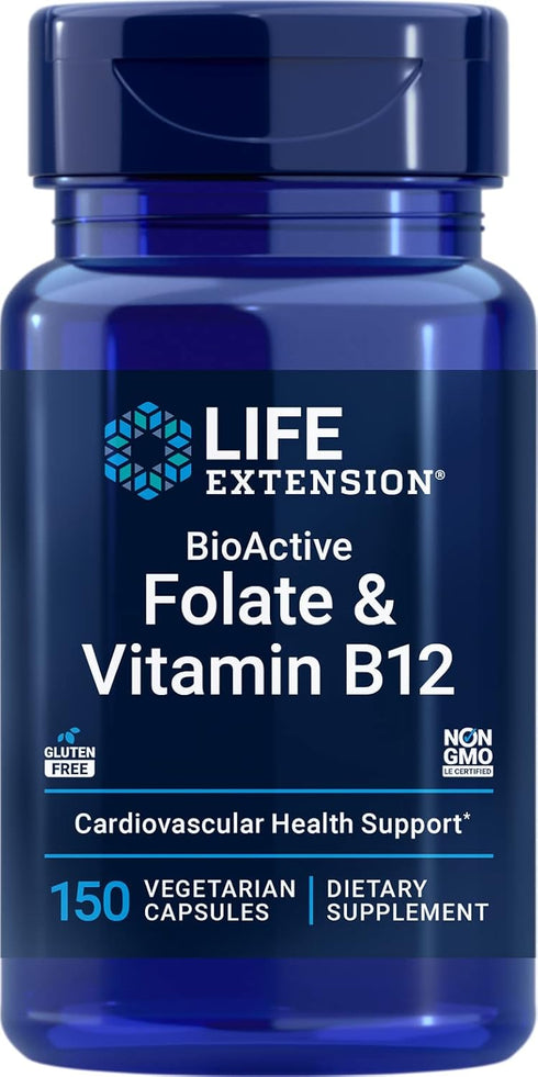 Life Extension BioActive Folate & Vitamin B12, 150 Vegetarian Capsules, Non-GMO, Gluten Free Supplement