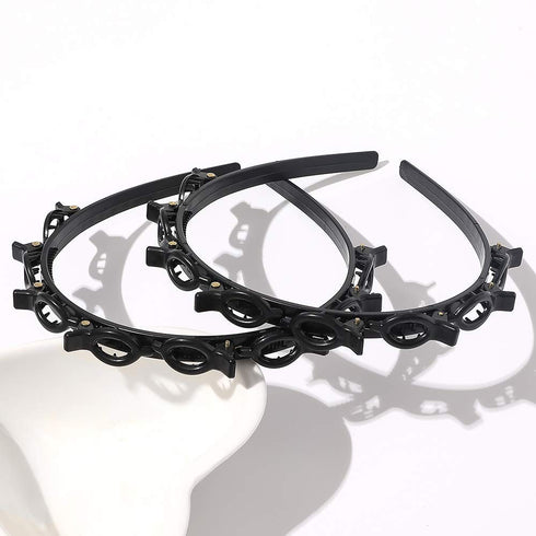 Women's Fashion Headbands with Clips - Thin Plastic Braided Twist Plait Hairpin for Workout, Double Layer Hair Tools