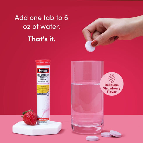 Swisse Effervescent Vitamin C 1000mg - Dissolvable Vitamin C Powder Tablets for Immune Support, 60 Tablets