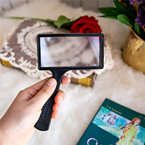Large Handheld Magnifying Glass, 5X Magnification, 4x2 inches, Scratch Resistant Glass Lens for Seniors Reading,