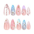 Stiletto Press on Nails, Medium Almond Fake Nails with French Tip and 3D Butterfly Flowers, 24Pcs Glossy Acrylic