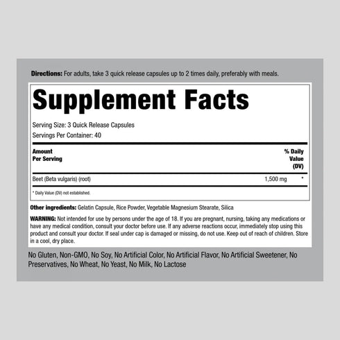 Piping Rock Beet Root Capsules 1500 mg | 120 Pills | Extract Supplements | Non-GMO, Gluten Free