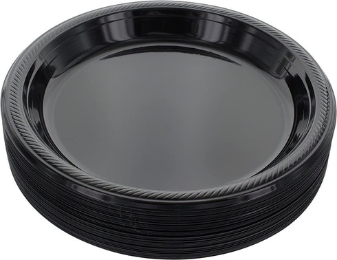 VeZee 9 Inches 300 Count Cuisine Disposable Black Plastic plates Good to use in Microwave, Best for home Parties