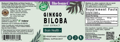 BlueBonnet Ginkgo Biloba Leaf Extract Supplement, 30 Count