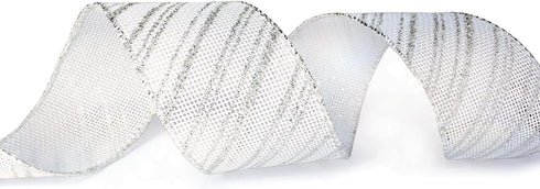 Christmas Ribbon Wired, 6 Rolls 2.5 Inch 36 Yard Silver Sheer Glitter Organza for Tree, Gift Wrapping, Crafts