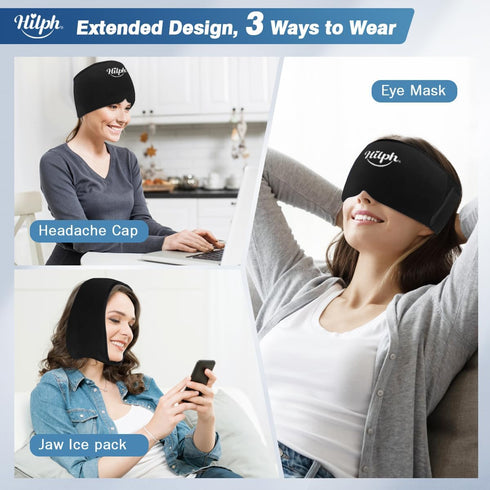 Hilph Migraine Gel Ice Pack Head Wrap for Headache Relief, Adjustable Cap with Hot Cold Compress for Tension, Stress,