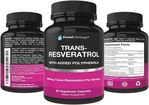 Resveratrol Supplement - Potent 1400mg Formula with Trans Resveratrol, Quercetin, Grape Seed, Green Tea, Acai, Red Wine