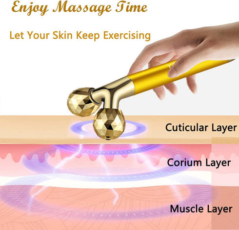 Yeamon 2 in 1 Golden Facial Electric Face Massager, 3D Roller and T Shape Arm Eye Nose Massager Skin Care Tool
