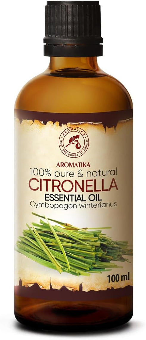Citronella Essential Oil, 3.4 Fl Oz (100ml), 100% Pure & Natural for Massage, Sauna, Cosmetics