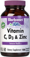 Bluebonnet Nutrition Vitamin C, D3 & Zinc, for Immune Health and Respiratory Function*, 100 Vegetable Capsules, 100