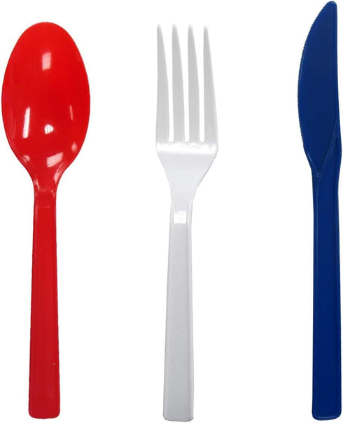 Party Essentials Patriotic Hard Plastic Combo Pack, Disposable Cutlery, Red/White/Blue, 204 Pieces/68 Place Settings.
