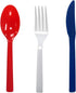 Party Essentials Patriotic Hard Plastic Combo Pack, Disposable Cutlery, Red/White/Blue, 204 Pieces/68 Place Settings.