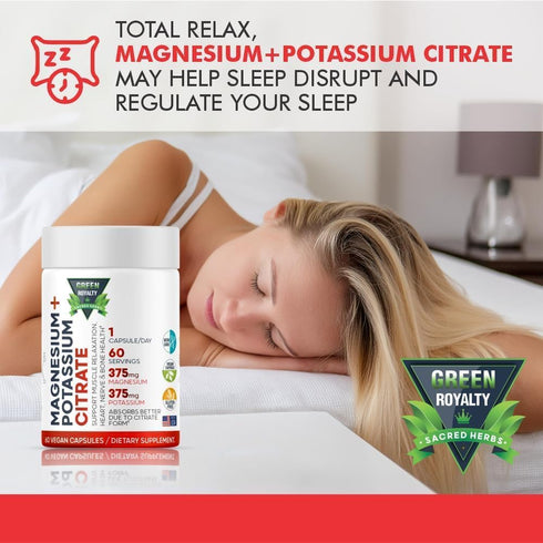 Magnesium Citrate + Potassium | 60 Premium Vegan Capsules | Non-GMO, Gluten Free | High Absorption Supplement