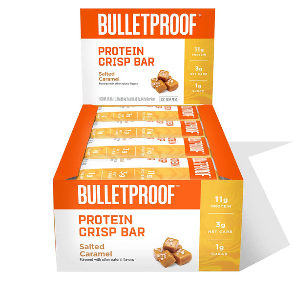Bulletproof Salted Caramel Protein Crisp Bars, 12pk, High Protein & Low Sugar