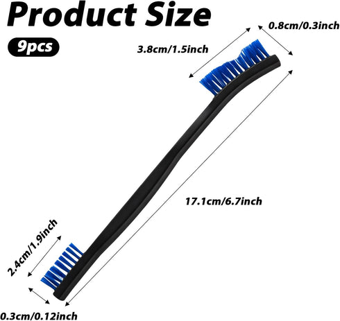 WY LIGHTING LEVEL 9Pcs Set Double-Ended Cleaning Brushes Nylon All Purpose Clean Brush Small Detailing Crevice Brush