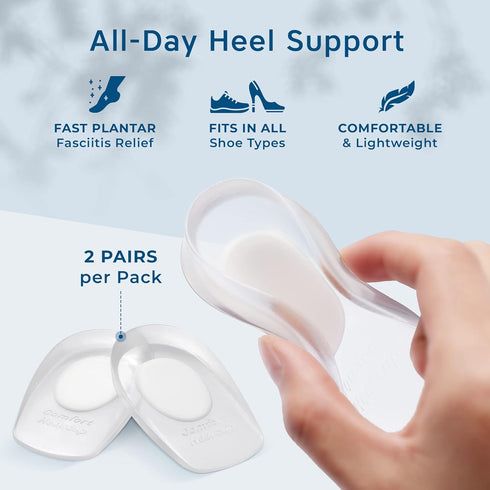 Heel Cushions for Heel Pain Relief (4 Pack) - Gel Heel Cups for Men & Women, Plantar Fasciitis Support