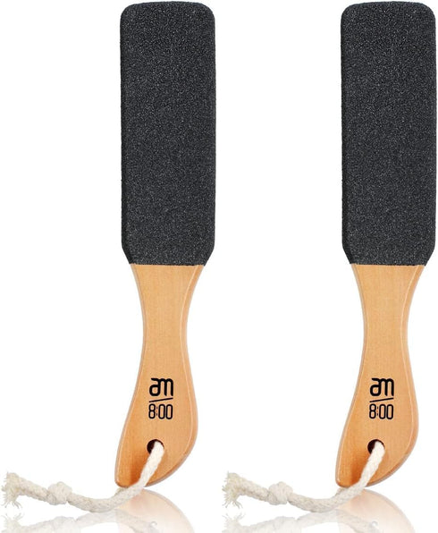 Pumice Stone Foot File (2-Pack), Wooden Handle Scrubber & Callus Remover for Dry Skin and Corns