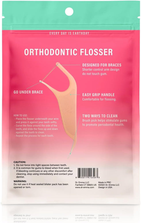 Orthodontic Flossers for Braces, Mint Flavor Dental Floss Picks, 60 Count/Bag, Pink, 1 Pack