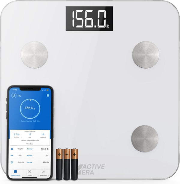 Active Era Digital Bathroom Bluetooth Scales - Weight and Body Fat Scale, Calculates BMI, White