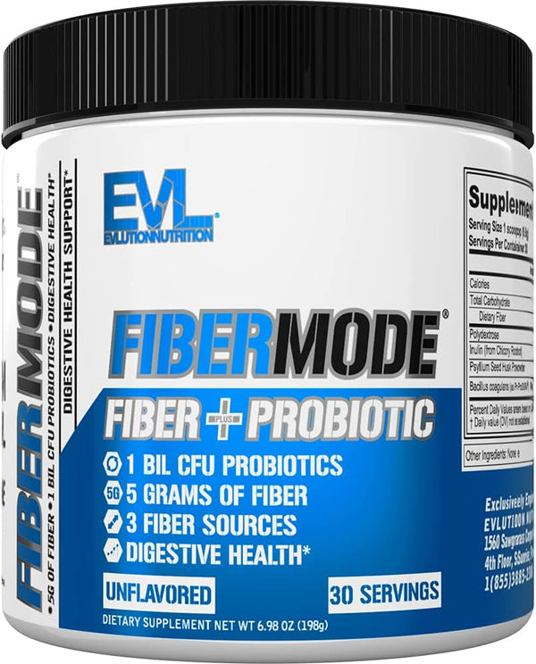 Evlution Nutrition FiberMode - Fiber + Probiotic Powder for Digestive Health, 30 Servings, Gluten Free & Vegan