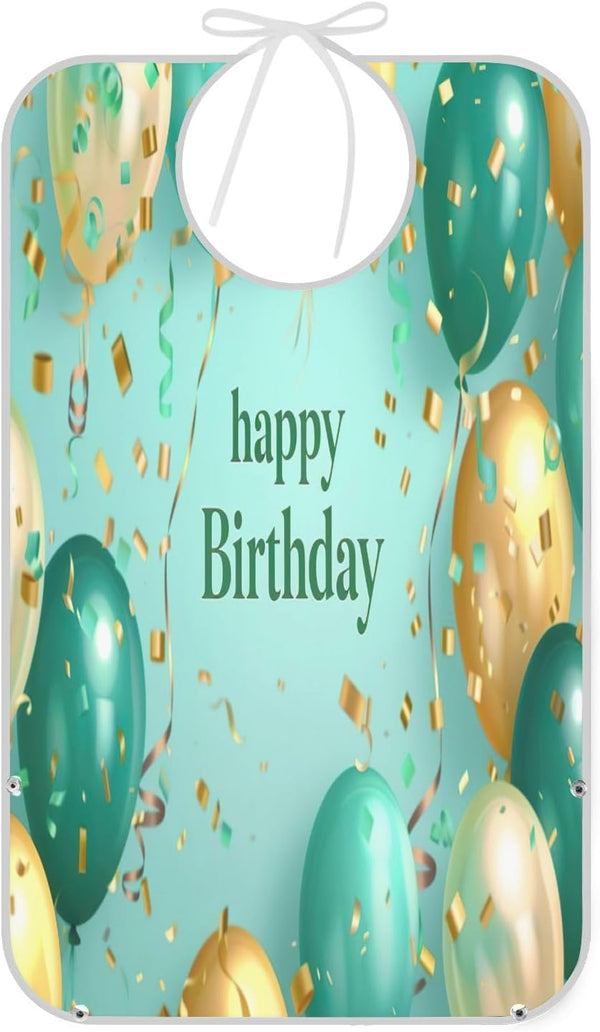 YEGAME Happy Birthday Full-Cover Unisex Adult Bibs with Foldable Crumb Catcher, Waterproof Washable