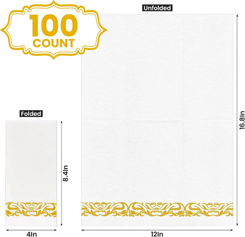100 Disposable Gold Napkins, Decorative Paper Dinner Napkins Bulk, Thick Linen Feel Guest Hand Towels for Party Holiday