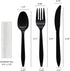 Party Essentials Individually Wrapped Plastic Cutlery Packets/Silverware Kits, Black Fork/Spoon/Knife/Napkin, 50 Sets by Party Essentials