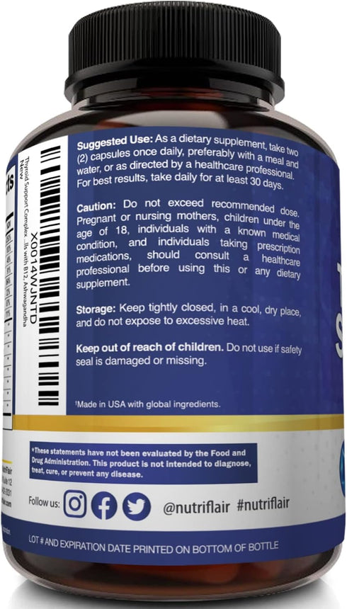 NutriFlair Thyroid Support Complex, 120 Capsules, with Iodine, Black Pepper, Ashwagandha, Vitamin B12